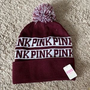 NWT Pink Victoria’s Secret maroon beanie/hat